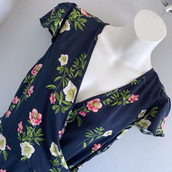 Xhilaration Floral Flounce Faux Wrap Dress Navy S - Picture 2 of 5